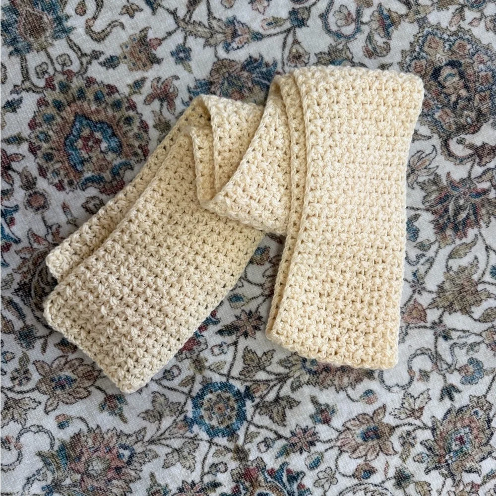 Vintage Handmade Cream Crochet Long Knit Scarf 71-73” Long Gift Wrapped
